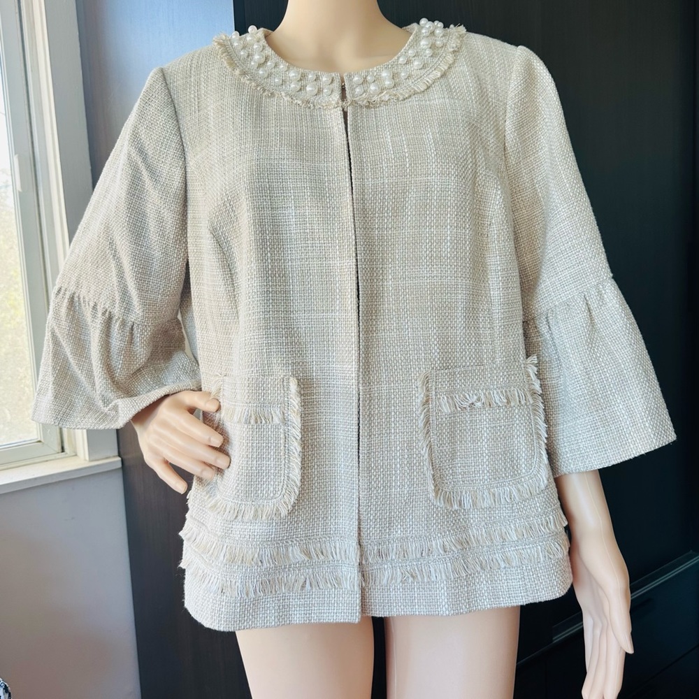 Karl Lagenfeld women's cream blazer with pearl accent size 14w